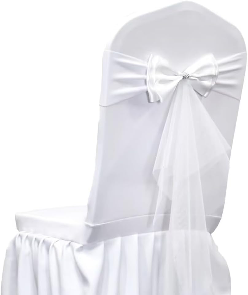 White Stretch Spandex Chair Sashes Bands Polyester Chair Sash for Wedding Ceremony Banquet Party Chairs Covers Elastic Bows Decorations White 100 Pcs