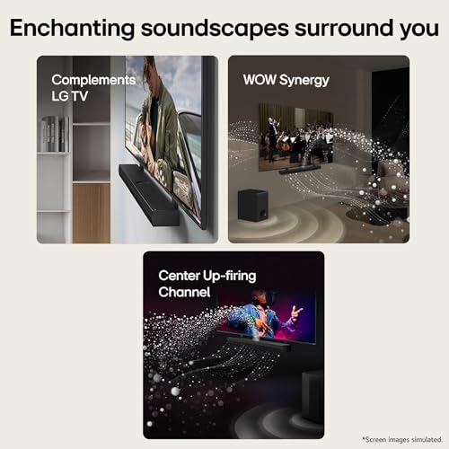 Image of LG Soundbar SQ70TY, 400W, 3.1.1Ch, Dolby Atmos & DTS: X, Hi-Res Audio, Center Up-Firing Speaker, AI Sound Pro, Wow Synergy, Wireless Subwoofer, QNED Matching Bracket Inside (2024 QNED TV)