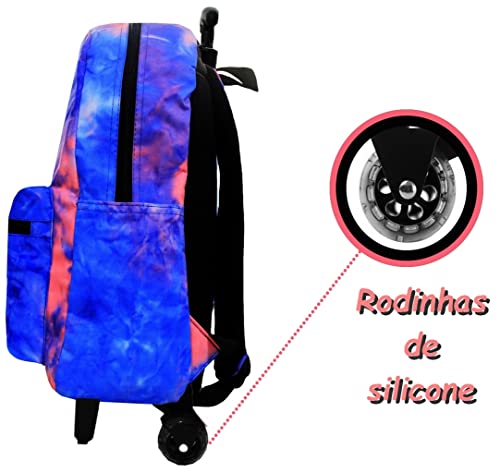 Mochila De Rodinha Infantil Juvenil Escolar Tie Dye Colorida Meninas Costas Impermeável Grande Traba