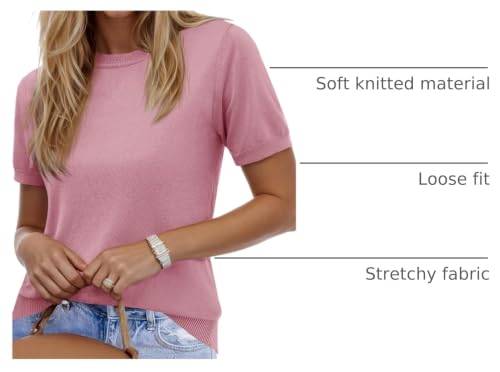 Image of Imily Bela Womens Summer Short Sleeve Sweater Dressy Casual Crew Neck Knit Tops Fashion Pullover Shirts