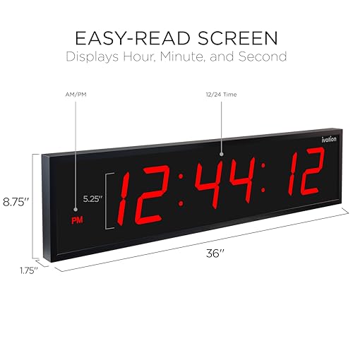 Ivation Oversized Digital Wall Clock with Large LED Display, 36" Red - Image 2