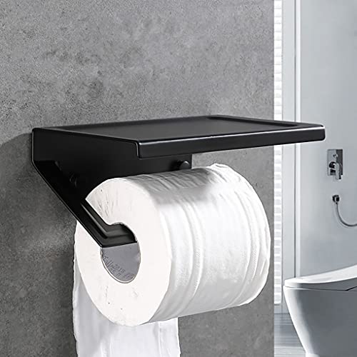 Toilet Paper Holder with Shelf, Toilet Paper Holder Bathroom Tissue Holder Paper Roll, 6063 Aluminum Toilet Paper Holder Wall Mount (Black)
