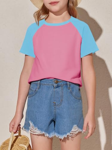 Image of Imily Bela Kids Girls T Shirts Casual Raglan Short Sleeve Crewneck Color Block Summer Tees 5-14 Years