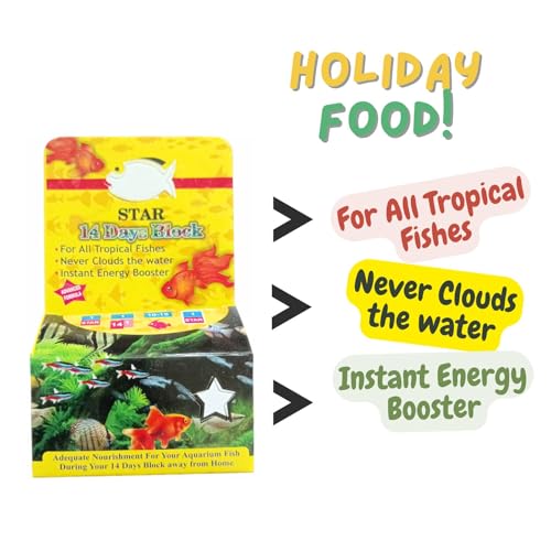 Image of JSquare Holiday Fish Food 14 Days 5 Blocks Fish Food for All Tropical Fishes, Instant Energy Booster, Never Clouds The Water,All Life Stages