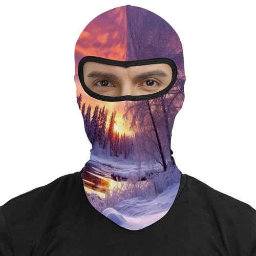Balaclava para hombre y mujer con diseño de paisaje de invierno, máscara facial térmica para clima frío, equipo para motocicleta y esquí miniatura 2