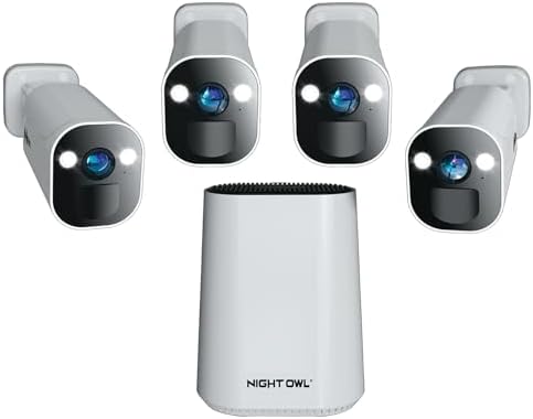 Night Owl 8 Channel Wi-Fi Video Home Security Hub with (4) Battery-Powered Wi-Fi 2K HD Indoor/Outdoor Spotlight Cameras with 2-Way Audio and 64GB microSD Card (Expandable up to 8 Cameras)