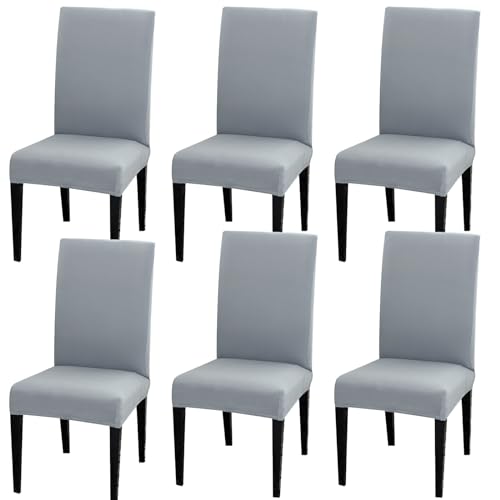 Qubjus Dining Room Chair Covers Sets of 6, Solid Stretch Removable and Washable Chair Slipcover for Dining Room Kitchen(Silver Grey, 6pc)