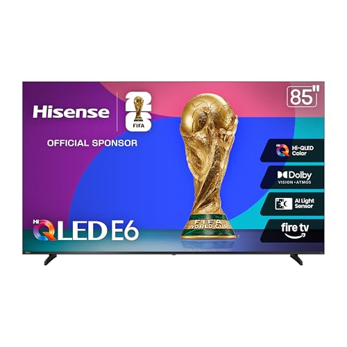 Hisense 85' E6 Cinema Series Hi-QLED 4K UHD Smart Fire TV (85E6QF, 2025 Model) - AI Light Sensor, Dolby Vision · Atmos, Voice Remote with Alexa, Motion Rate 120, HDR 10+ Adaptive, Game Mode Plus