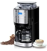 Cafeteira HOMOKUS com moedor de rebarbas embutido, moedor e máquina de café para 12 xícaras, secagem programável...