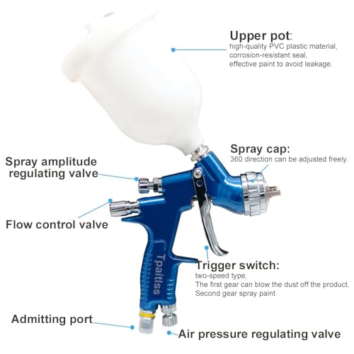 Image of HVLP Spray Gun Automotive Air Spray Gun with 1.3mm Tip 600ml Plastic Cup for Auto Paint,Car Paint,Blue