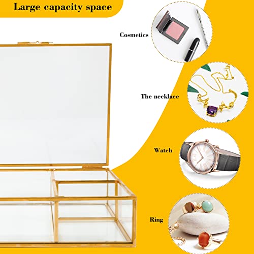 Limor Glass Jewelry Organizer Box - Clear Keepsake Case With Gold Metal Frame In Rectangle Shape With Trinket Chest Inside,Display Box For Earring Ring, Necklace, Accessories #TOP6