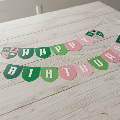 Image of Green and Pink Happy Birthday Banner Sign, Good and Bad Witch Party Decoration Flag, Paper Cutout Banner Backdrop, Green and Pink Party Supplies, Assembly Required