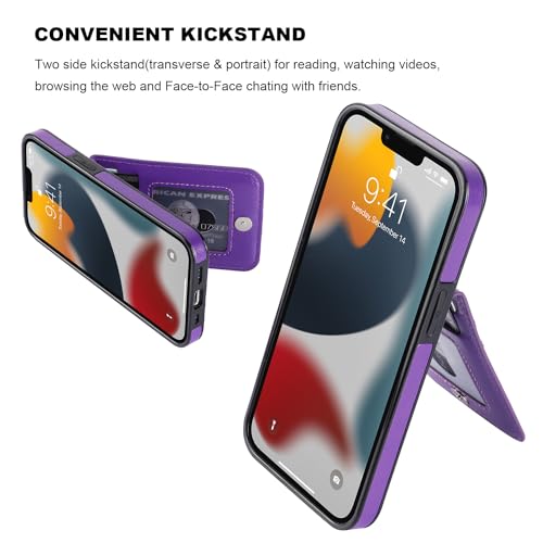 Image of KIHUWEY Compatible with iPhone 13 Pro Case Wallet with Credit Card Holder, Premium Leather Magnetic Clasp Kickstand Heavy Duty Protective Cover for iPhone 13 Pro 6.1 inch(Dark Purple)