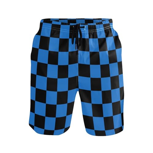 Dussdil Blue Black Checkerboard Men's Beach Shorts Swim Trunks Men Casual Board Shorts Quick Dry with Mesh Lining Pockets S2