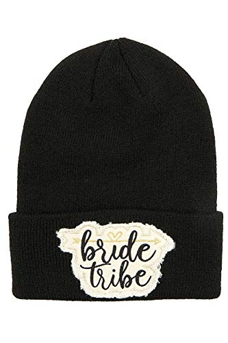 ScarvesMe Exclusive Unisex Basic Knitted Cuff Skully Hat Beanie with Bride Tribe Patch Black