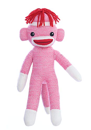 Plushland Adorable Sock Monkey 8 Inches Tall - Soft Realistic Plush Knitted Stuffed Animal Toy Gift - for Kids, Babies, Teens, Girls and Boys(Pink)