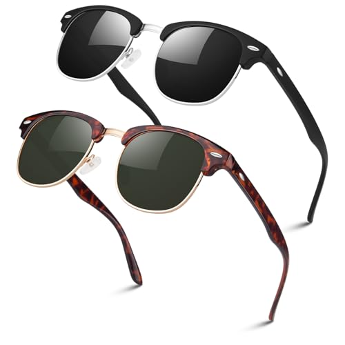 Image of LINVO丨Half Rim High-end Branded and Stylish Sunglasses丨Polarized and 100% UV Protected 丨Men & Women丨Medium丨Riding & Driving