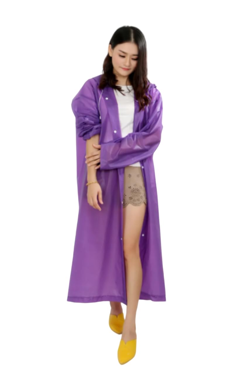 FIRMED STRING RAINCOAT FOR WOMEN,PVC TRANSPARENT WATERPROOF REUSEABLE RAINWEAR WITH FUNCTIONAL POCKETS, ADJUSTABLE HOOD AND CARRYING POUCH-image-49