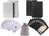 jcoral 2 Pack Diamond Playing Cards Black Silver Poker Cards Waterproof Plastic Black and Silver Foil Playing Cards Highly Flexible,2 Decks of Cards
