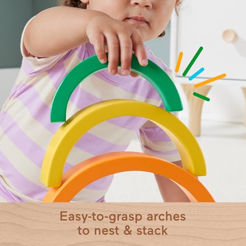 Fisher-Price Wood Toddler Toy Stacking Rainbow, 6 Colorful Wooden Pieces for Building Developmental Play Kids Ages 18+ Months by Fisher-Price - Image 3