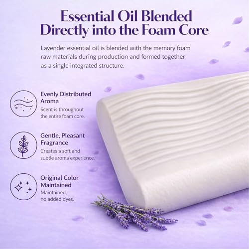 Seedollia Lavender Contoured Memory Foam Pillow, White Blue, 3.9" — view 2