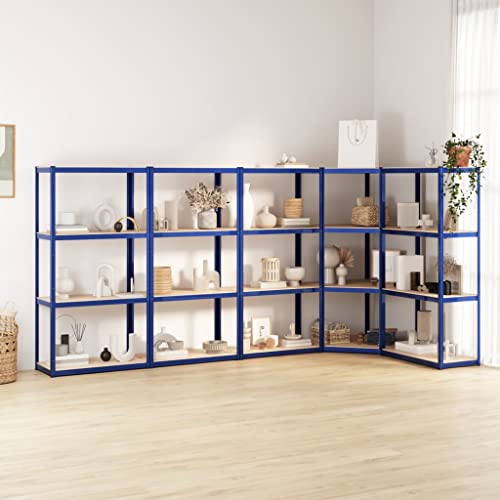 Allforyours 4-Layer Shelves Industrial Shelving 5 Pcs Blue Steel&Engineered Wood Business Industrial Storage Industrial Shelf Bookcase Us Stock Fast Shipment Blue #TOP1