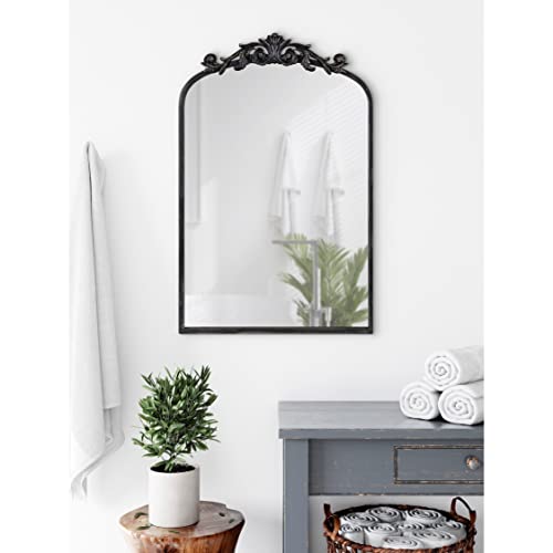 Image of Kate and Laurel Arendahl Ornate Traditional Arch Mirror; 36 x 29; Gold; Decorative Baroque Style Arched Vintage Gold Mirror with Wide Frame and Ornamental Crown