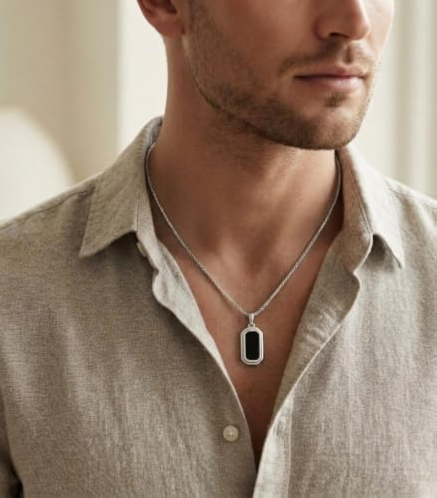 Men's Geometric Black Silver Stainless Steel Pendant Necklace