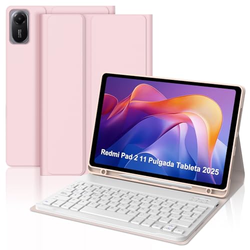 Funda con teclado para Redmi Pad 2 2025 inalámbrico que evita la pérdida del bolígrafo
