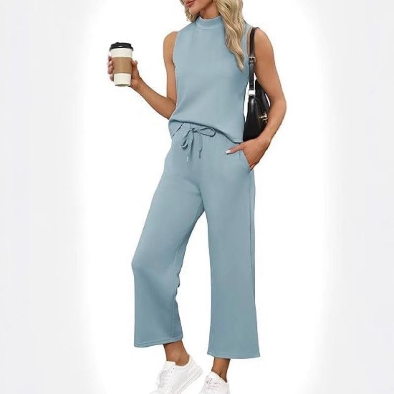 Women Vest Top Cropped Wide Leg Pants Casual Summer Set