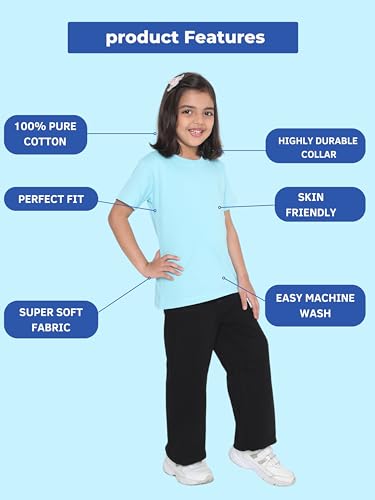 Image of Girl's Solid Regular Fit Half Sleeve 100% Pure Cotton T-Shirt