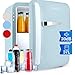 Klarstein Audrey Mini - Frigorifero, frigorifero piccolo, mini frigo, posizionamento libero, raffreddamento: 0-10 °C, economico ed ecologico, raffreddamento a compressione, Blu Pastello, 37 L