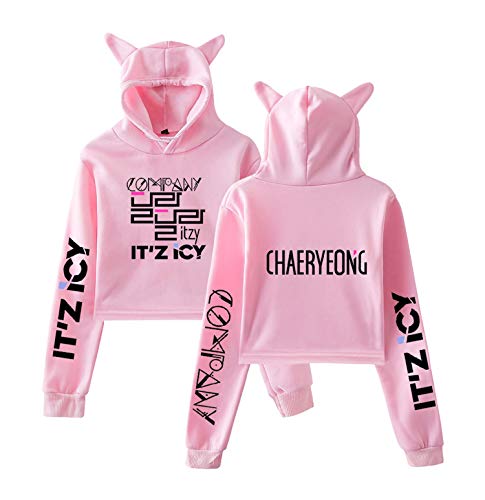Xkpopfans Kpop ITZY Hoodie Album IT'z ICY Crop Top Sweatshirt Lia YeJi RyuJin Yuna Pullover XXL Pink Chaeryeong