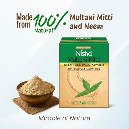Image of Nisha Neem Multani Mitti for Face 100g | Fuller's Earth Powder | Natural Oil Control, Acne & Tan Removal | Skin Brightening Face Pack