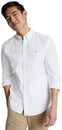 TOMMY HILFIGER Mens Signature Long Sleeve Casual Button Down Shirt in Regular Fit 2025 Collection