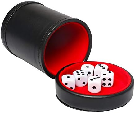 TOPTAN Leatherette Dice Cup z pokrywką zawiera 6 kostek, czerwony filcowy shaker do gier planszowych z podszewką czerwoną dla kłamców kości Farkle Yahtzee, czerwony