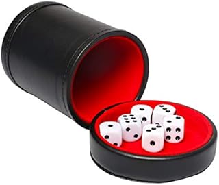 TOPTAN Leatherette Dice Cup z pokrywką zawiera 6 kostek, czerwony filcowy shaker do gier planszowych z podszewką czerwoną dla kłamców kości Farkle Yahtzee, czerwony