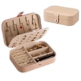 Porta Joias Portátil em Couro com Botão | Organizador Premium para Anéis, Brincos, Colares e Bijuterias | Estojo Compacto para Viagens e Uso Diário com Design Sofisticado e Prático (Rosa) (Bege)