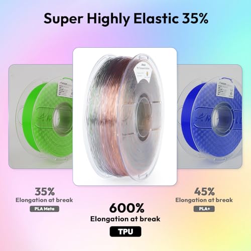 Image of AMOLEN 95A TPU 3D Printer Filament, 1.75mm Transparent Multicolor Rainbow Purple, Pink, Orange, Green Crystal TPU 1.75mm, Color Change Flexible Soft Filament Supports High Speed, 1kg Spool(2.2lbs)