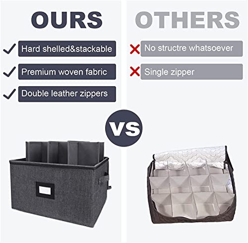 Wine Glass Storage Box With Divider - China Storage Containers Hard Shell Stemware Storage Cases With Lids Holds 12 Wine Glass Or Crystal Glassware Storage Containers, Stackable With Label Window (Dark Grey) #TOP2