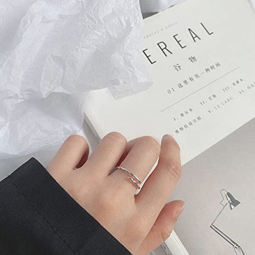 Bague ajustable en argent S925 anti-gonflement motif vagues douces
