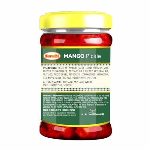 Image of Suruchi Mango Pickle - 500g | Khatta Aam Ka Achar | Ready to Eat Mango Pickle | Authentic Indian Achar | Pure & Natural Ingredients | Hygienically Packed (Pack of 1)