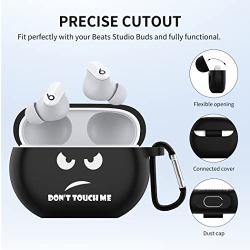 Cacoe Silicone Case Cover For Beats Studio Buds/Beats Studio Buds + 2023,Protective Skin Beats Studio Buds Plus Cases Shockproof Cute Funny Print Accessories With Keychain（Black） #TOP1