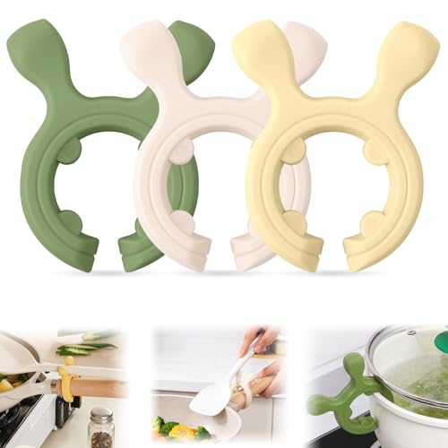3Pcs Multifunction Silicone Pot Handle Spatula Rack,Kitchen Pot Lid and Spoon Holder,Non-Slip Spoon Holder Stove Organizer,Steam Releaser,Utensil Anti Scalding Pot Clip for Cooking Accessories