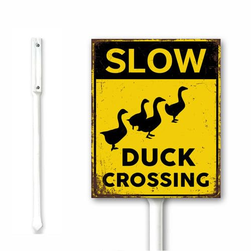 Rustic Slow Duck Crossing Sign with Stake, Slow Down Duck Xing Sign, Warning Speed Mph Safety Metal Plaque,20x30 CM Aluminum Plaque for Outdoor Rustproof Outdoor Use
