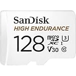 SanDisk 128GB High Endurance microSDXC card for IP cams & dash cams + SD adapter up to 10,000 Hours Full HD / 4K videos up to 100 MB/s UHS-I Class 10 U3 V30