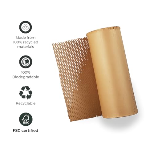 Image of Honeycomb Paper Wrap for Packing | Shock-Absorbent Expandable Kraft Cushion Paper for Gifts, Moving & Shipping Protection (Brown, 250 Meter x 15 inch Roll)