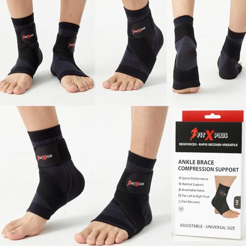 Image of FIT-X-PLUS Large Ankle Brace for Men & Women (Pair) - Compression Ankle Support Sleeve for Sports, Running, Gym, Walking, Workout, Basketball & Daily Activities (Black)