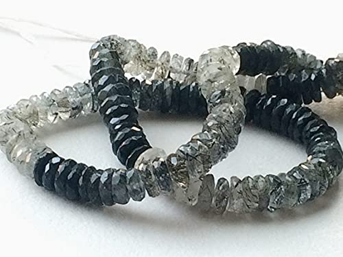 Perles tyre beads quartz rutile noir naturel collier pierre facettée 6.5mm 7 pouces