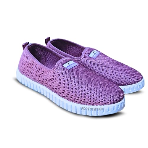 TrendStation:-Women Slip-On Casual Shoes Soft Cushioned Sole Lightweight Breathable Knit Everyday Sneakers (Ga
